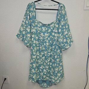 Davi & Dani - Floral Blue Dress with White Flowers - 2X